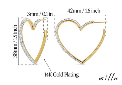 MILLA Heart Hoop Earrings, Silver & Gold Heart Earrings For Women | These Glimmering Heart Hoops are Available in Gold, Rose Gold or Silver Plated Heart Shaped Earrings - color: 14K Gold Plated