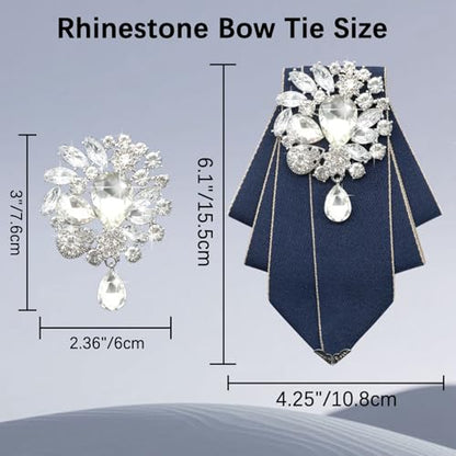 LJBFNN Bow Ties for Men Women, Pre-tied Bow Tie and Lapel Pin Set Crystal Rhinestone Bowties Men Women Wedding Party Prom - color: Blue