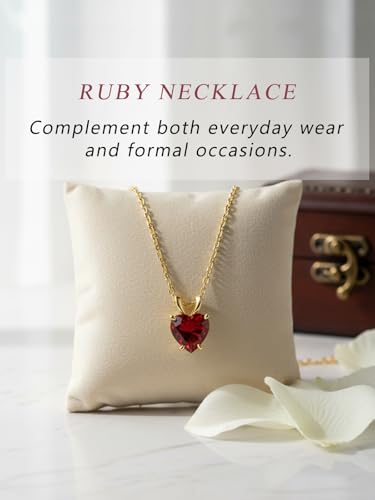 CYW Genuine Sapphire/Emerald/Ruby/Moissanite Necklace for Women, Really Authentic Solid 925 Sterling Silver, 16"/18"/20" Adjustable Chain, Anniversary Mother's Day Valentines Gift - color: Ruby - Heart - Yellow Gold, size: 8mm