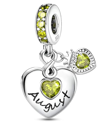 BLUELUNE Birthstone Charms, 925 Sterling Silver Dangle Charm with 5A Cubic Zirconia for Bracelets or Necklaces, Birthday, Mother's Day Present for Women - color: August