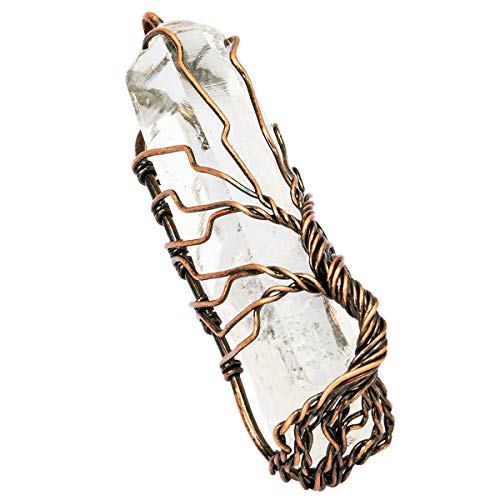 TUMBEELLUWA Copper Wire Wrapped Tree Life Clear Quartz Pendant Necklace | Pack with Stainless Steel Chain, Handmade Raw Healing Crystal Necklace, Meditation Spiritual Accessory, Boho Necklace