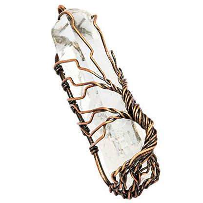 TUMBEELLUWA Copper Wire Wrapped Tree Life Clear Quartz Pendant Necklace | Pack with Stainless Steel Chain, Handmade Raw Healing Crystal Necklace, Meditation Spiritual Accessory, Boho Necklace