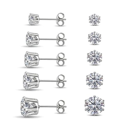 5 Pairs 316L Hypoallergenic Steel Cubic Zirconia Stud Earrings for Women | 3-7mm Stud Earrings Set Lead and Nickel Free Comfortable and Safe for Sensitive Ears Jewelry for Women