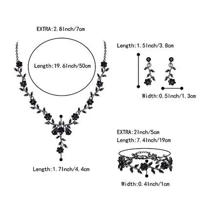 Women's Wedding Jewelry Set for Bride,Prom Bridal Accessories | Bling Crystal,Flower Leaf Cluster,Dangle Earrings Pendant Necklace Set,for Bridesmaid,Party Jewellery - color: 3Pcs-Black Black-Tone