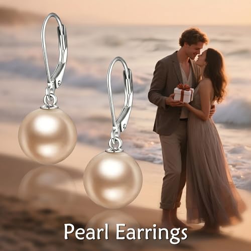 925 Sterling Silver Pearl Leverback Earrings Dangle Drop Jewelry Gifts for Women - style: Light Brown Pearl