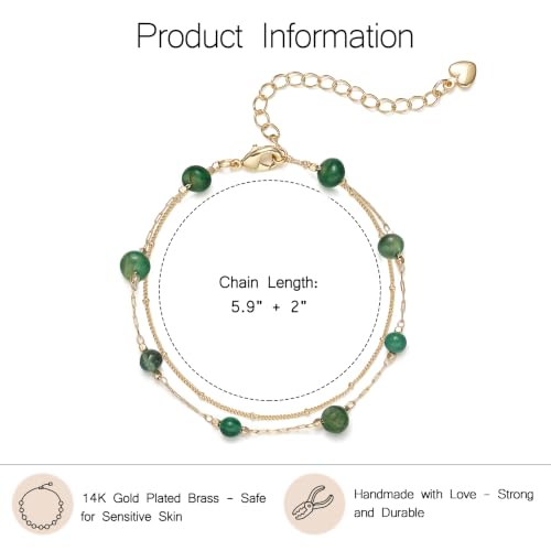 Gold Bracelets for Women Dainty 14K Gold Plated Layered Chain Bracelets Turquoise Green Aventurine Crystal Beaded Bracelets for Women - color: Green Aventurine