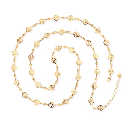 Aobei Pearl 18K Gold or Platinum Long Chain Necklace for Women Chunky Statement Chain Link Necklace Adjustable Geometric Open Chain Layering Jewelry - color: Gold Rhombus Flower Chain