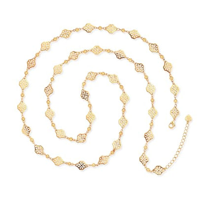 Aobei Pearl 18K Gold or Platinum Long Chain Necklace for Women Chunky Statement Chain Link Necklace Adjustable Geometric Open Chain Layering Jewelry - color: Gold Rhombus Flower Chain