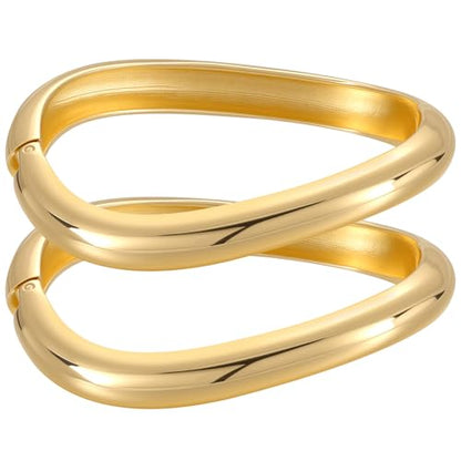 Emibele Gold Bangles for Women, 2PCS Irregular Chunky Gold Bracelet Hinged Open Bangle Bracelets for Women, Fashion Wide Arm Cuff Minimalist Chunky Jewelry Gifts for Valentine Christmas Birthday - style: Chunky Gold