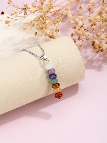 Jovivi Natural 7 Chakras Rondelle Healing Crystals Necklace | Abacus Gemstone beads Pointed Chakra Pendant Necklace for Anxiety Stress Relief Balancing Meditation