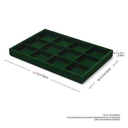 12-Grid Velvet Jewelry Tray for Bracelet & Bangle Storage Green | 12 Compartments, Stackable Design, For Home Dresser & Retail Display, Smooth Lining, Durable Construction - size: 12 Grid