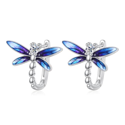Blue Evil Eye/Celtic/Owl/Moonstone/Paw Print/Cubic Zirconia Hoop Earrings for Women 925 Sterling Silver Women Earrings Jewelry - style: Dragonfly