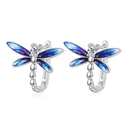 Blue Evil Eye/Celtic/Owl/Moonstone/Paw Print/Cubic Zirconia Hoop Earrings for Women 925 Sterling Silver Women Earrings Jewelry - style: Dragonfly