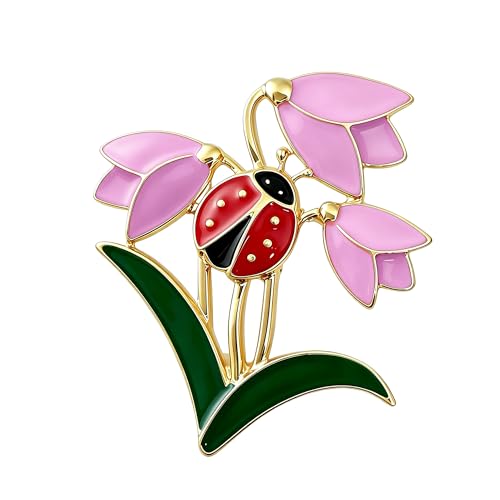 Nature Inspired Tulip Ladybug Enamel Lapel Pin Delicate Floral Brooch Creative Women Fashion Jewelry for Dress Scarf Suit Bag Clothing Accessories Gift - color: Pink