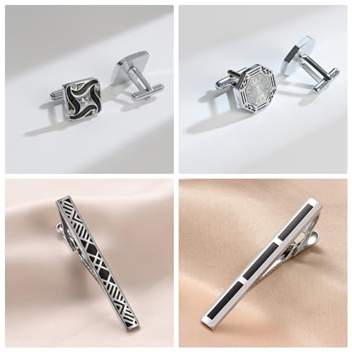 wynameleri Cufflink and Tie Clip Set for Men, 12 PCS Necktie Bars and Cuff Links Formal Business Dress Shirts Buttons Case Packed - color: T0408029
