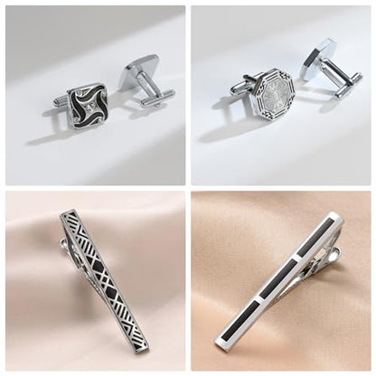 wynameleri Cufflink and Tie Clip Set for Men, 12 PCS Necktie Bars and Cuff Links Formal Business Dress Shirts Buttons Case Packed - color: T0408029