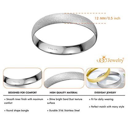 555Jewelry 12mm Wide Stainless Steel Solid Slip On Bangle Bracelet for Women With Small Wrist - color: Glittering Silver (Large)