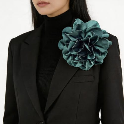 Dainty Satin Fabric Rose Flower Brooches 7.5in Extra Large Big Camellia Flower Brooches Lapel Pins for Women Wedding Party Dance Dress Clothes Accessories - color: Green