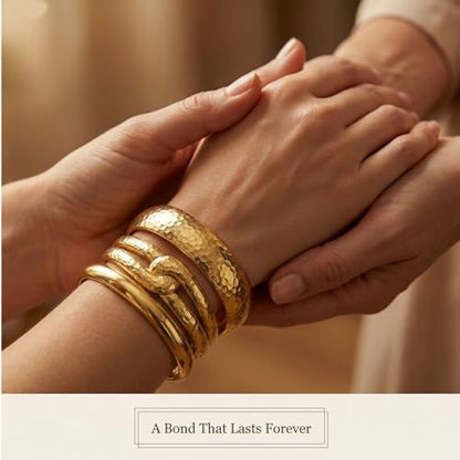 chunky gold bracelets, big gold bangles for women, and elegant gold thick bangles for women, layered wide bracelets for bridesmaids, weddings, graduations, birthdays, mother-daughter gifts