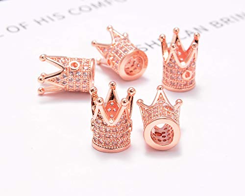 AD Beads Zircon Pave Rhinestones Crown Big Hole Bracelet Connector Spacer Beads (10 Pcs Clear on Rose Gold Crown (9x12mm)) - color: 10 Pcs Clear on Rose Gold Crown (9x12mm)