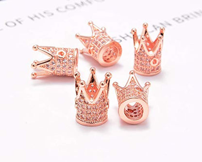 AD Beads Zircon Pave Rhinestones Crown Big Hole Bracelet Connector Spacer Beads (10 Pcs Clear on Rose Gold Crown (9x12mm)) - color: 10 Pcs Clear on Rose Gold Crown (9x12mm)