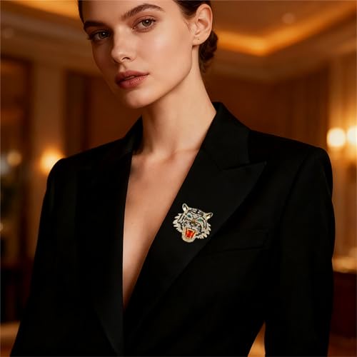 Luxury Crystal Tiger Brooch Pins for Women Men Vintage Gold-Tone Climbing Black Spots Leopard Brooch Fashion Panther Cougar Pin Suit Jackets Coat Animal Jewelry Gift - style: Tiger