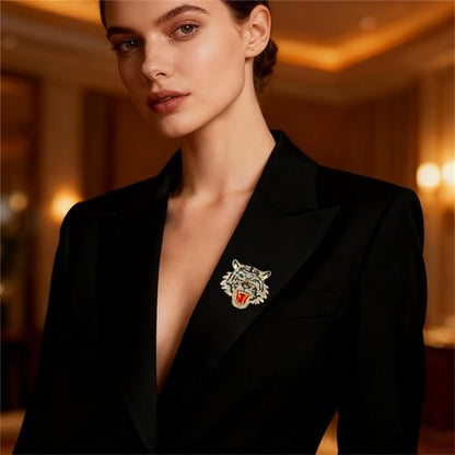 Luxury Crystal Tiger Brooch Pins for Women Men Vintage Gold-Tone Climbing Black Spots Leopard Brooch Fashion Panther Cougar Pin Suit Jackets Coat Animal Jewelry Gift - style: Tiger