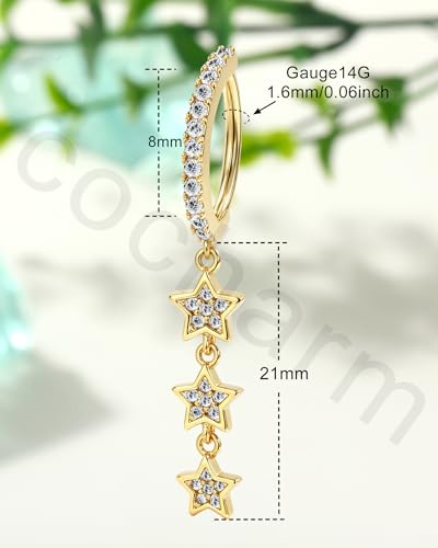COCHARM Clicker Belly Button Rings, 14K Gold Plated Belly Navel Rings for Women, Stainless Steel Belly Piercing Jewelry Dangly - color: YG-8MM