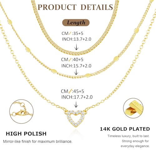 RANKEEF Layered Gold Necklaces for Women Sterling Silver Necklace Waterproof Silver Necklace For Women Adjustable Sterling Silver Necklace For Women Set Jewelry Gift - color: Gold-D