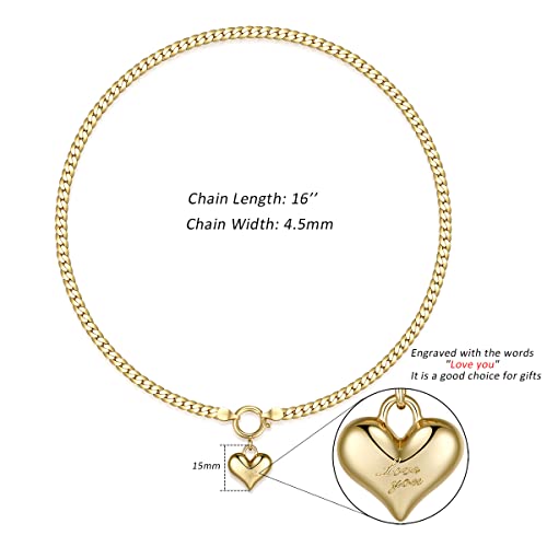 NUZON Sunburst Heart / 2-Tone Interlocking/CZ Evil Eye/Single Pearl/Love Heart Pendant Necklace for Women 14K Gold Chain Necklace Chunky Statement Jewelry - color: "Love you" Heart - Gold