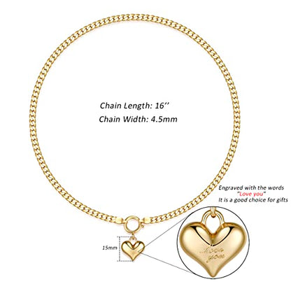 NUZON Sunburst Heart / 2-Tone Interlocking/CZ Evil Eye/Single Pearl/Love Heart Pendant Necklace for Women 14K Gold Chain Necklace Chunky Statement Jewelry - color: "Love you" Heart - Gold