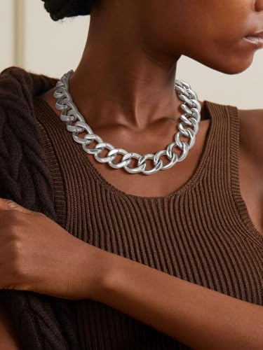 ChainsPro Cuban Link Chain for Women,Stainless Steel Chunky Necklace Silver/Gold Plated Thick Chain Choker, 12/16/20 mm Width,18" and 20" Punk Hip Hop Trendy Non Tarnish Jewelry Gifts - color: Silver, style: 20mm-18"