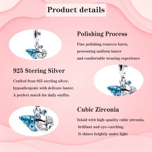 925 Sterling Silver Charms Pendants Mom Heart Dog koi fish Sea Turtle Football Charms for bracelet Pendants Beads Mom Sister Wife Family, Friends, Birthday gifts - style: Blue Hermit Crab Pendant
