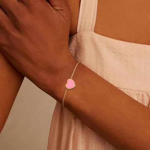 18K Gold Plated Five Heart Charm Bracelets for Women | Adjustable Love Bracelet Set Jewelry Gift-Hypoallergenic for Birthdays, Wellness & Daily Wear - color: 2#-Pink