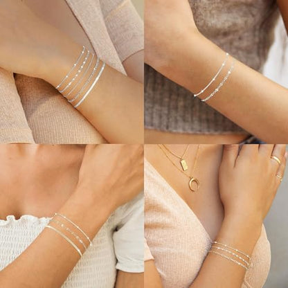 Dainty 14K Gold Plated Bracelets for Women Waterproof, Non Tarnish Gold Jewelry Sets, Thin Stackable Link Paperclip Chain Bracelet Pack Fashion Accessories Gifts for Womens - style: 5Pcs BRACELET SET-07