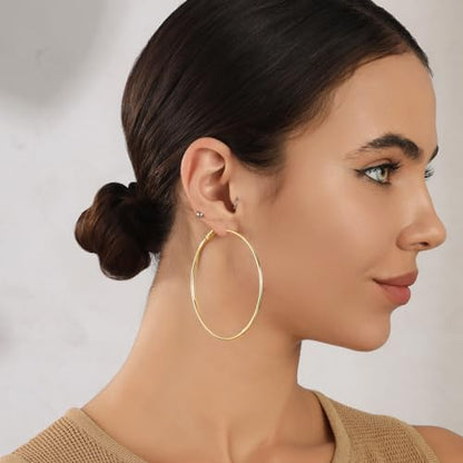 2mm Sterling Silver Big Hoop Earrings For Women - Large Hypoallergenic Circle Endless Thin Oversize Silver Hoops - color: Set,40mm/50mm/60mm,gold