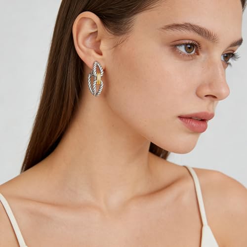 Clip on Earrings for Women Silver and Gold Plated Twisted Rope Hoops Non Pierced C Hoop Earring Lightweight Two Tone Clips Mixed Metal Jewelry Gifts - color: Eternity Hoop-silver&gold