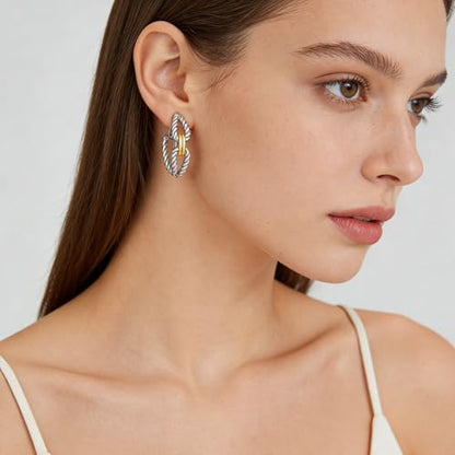 Clip on Earrings for Women Silver and Gold Plated Twisted Rope Hoops Non Pierced C Hoop Earring Lightweight Two Tone Clips Mixed Metal Jewelry Gifts - color: Eternity Hoop-silver&gold