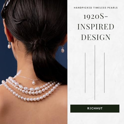 Women's Long Pearl Necklace - Natural Cultured Pearls - Luxurious 8mm Strand Pearls - 1920s Timeless Elegance - Great for Wives, Girlfriends, Sisters, and Besties - Length 60In/71In - color: 18K Golden Bubbly, size: 60In