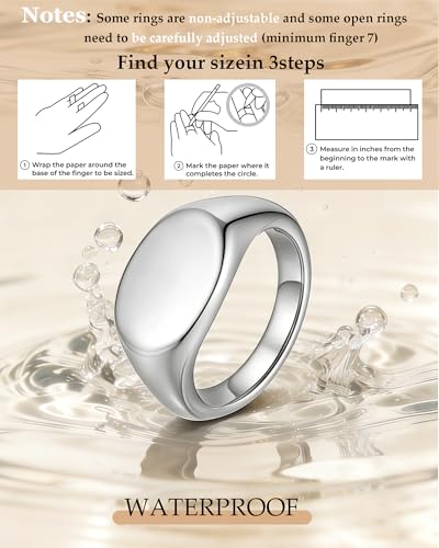 ZHESHY Chunky Gold Rings for Women Non Tarnish 14K Gold/Silver Plated Stackable Stacking Rings Set Thumb Signet Statement Ring Band Jewelry Gift - color: Silver