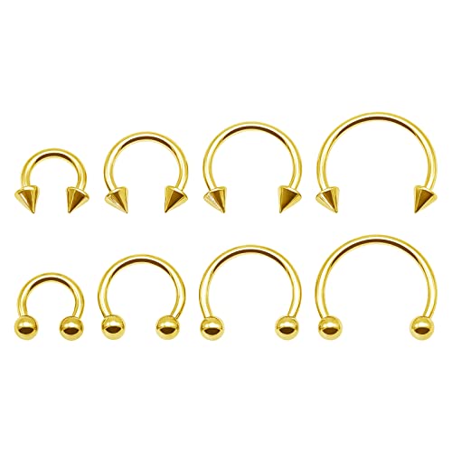 BLISI G23 Solid Titanium Eyebrow Piercing Jewelry, Gold Black Rose Gold Silver Pink Rainbow Eyebrow Rings 16G Curved Barbell,Tiny Vertical Labret Lip Jewelry Rook Piercing Jewelry for Women and Men - color: Gold 2