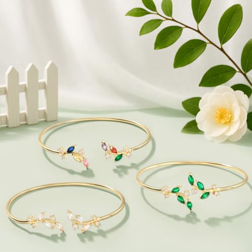 Cuff Bangle Bracelets for Women, Link Chain Bracelets Jewelry Gifts for Women - style: Gold Leaf