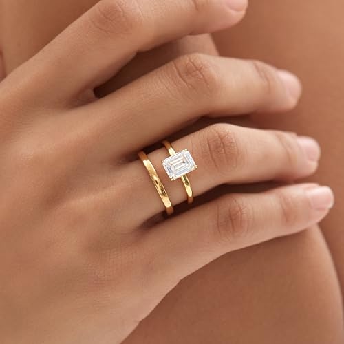 Michooyel 925 Sterling Silver 2ct Cubic Zirconia Engagement Ring for Women, Emerald Cut CZ Solitaire Promise Rings 18K Gold/Rhodium Plated Rings Size 5-9 - color: Gold