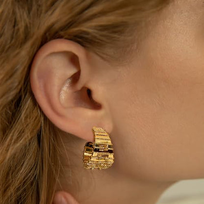 Chunky Hoop Earrings for Women 18K Gold Plated Chunky Gold Hoops Silver Plated Bold Statement Open Hoop Earrings Handmade Hypoallergenic Jewelry Gift - color: 02gold hoops