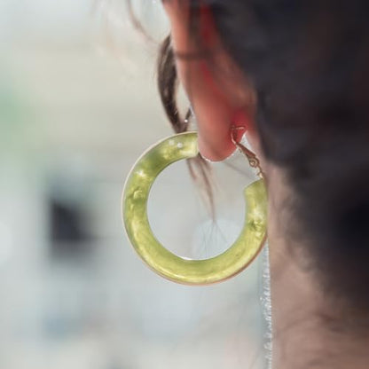 Chunky Gold Resin Hoop Earrings Leverback Statement Huggie Hoops Dangle Drop Dressy Earring Prom Festival Vacation Jewelry for Women - color: Green, size: Hoop