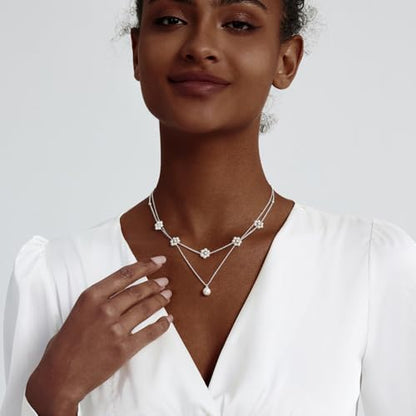 LULII Pearl Necklaces for Women 14K Gold Plated Dainty Layered Single Pearl Necklace Simple Daisy Pearls Choker Cute Gold Necklace Stack Jewelry Sets for Women Trendy Gifts - color: Silver-Layered Daisy Pearl