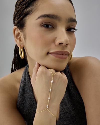 PAVOI Hand Chain Bracelet for Women, 14K Gold Plated Adjustable Ring Chain | Hand Chain Bracelet, Ring Bracelet Hand Chain, Arm & Body Jewelry - style: Pearl