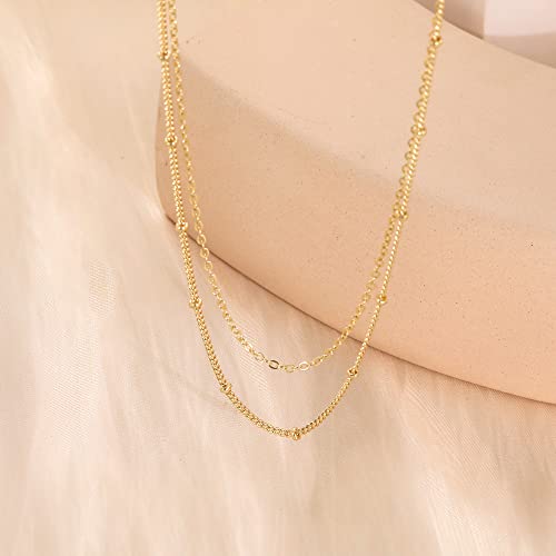 CHESKY 14K Gold Plated Silver Dainty Satellite Choker Necklace for Women | Layered Beaded Chain Necklace, Thin Choker Jewelry, Dainty Gold necklace, Minimalist Trendy Jewelry, Daily Gift for Women - style: Layeredbead gold