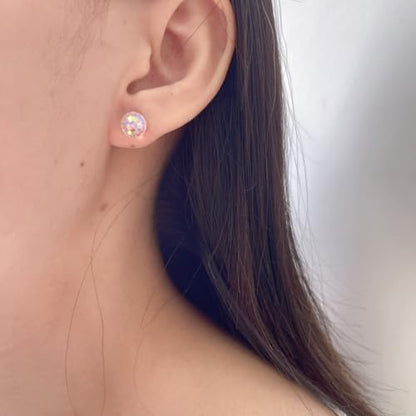 Dazzling Crystal Disco Ball Cartilage Stud Earrings for Women Mom Stainless Steel Austrian Colorful 6mm/8mm CZ Tragus Screw Flat Back Helix Tiny Studs Earring Fashion 60's 70's Jewelry Prom Party 20G - color: White,8mm