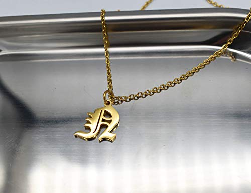 Women's Old English Initial Necklace 18K Gold Plated Stainless Steel Letter Pendant Gift - style: N